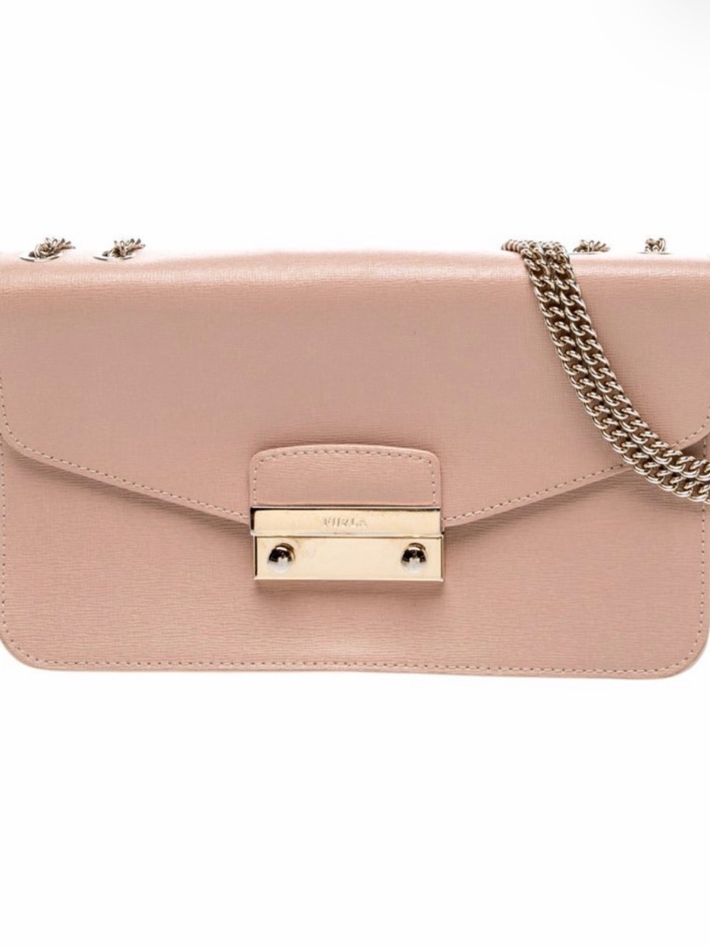 Furla Blush Pink Saffiano Leather Chain Crossbody